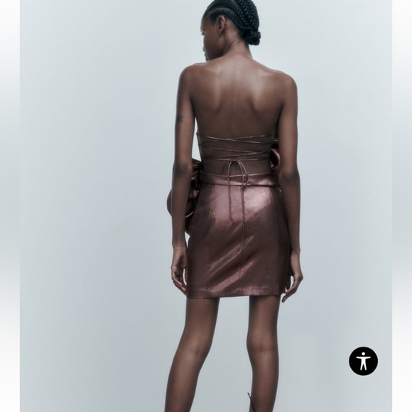 Zara  COCKTAIL PARTY VOLUMINOUS FLOWER MINI STRAPLESS DRESS JEWEL METALLIC - Picture 4 of 13